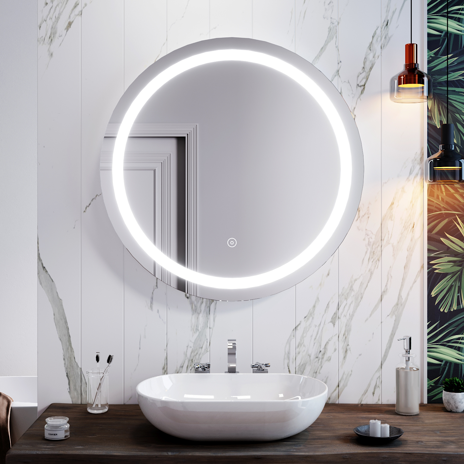 800x800mm Round LED ILLUMINATED Bathroom HD Mirror Touch Control
